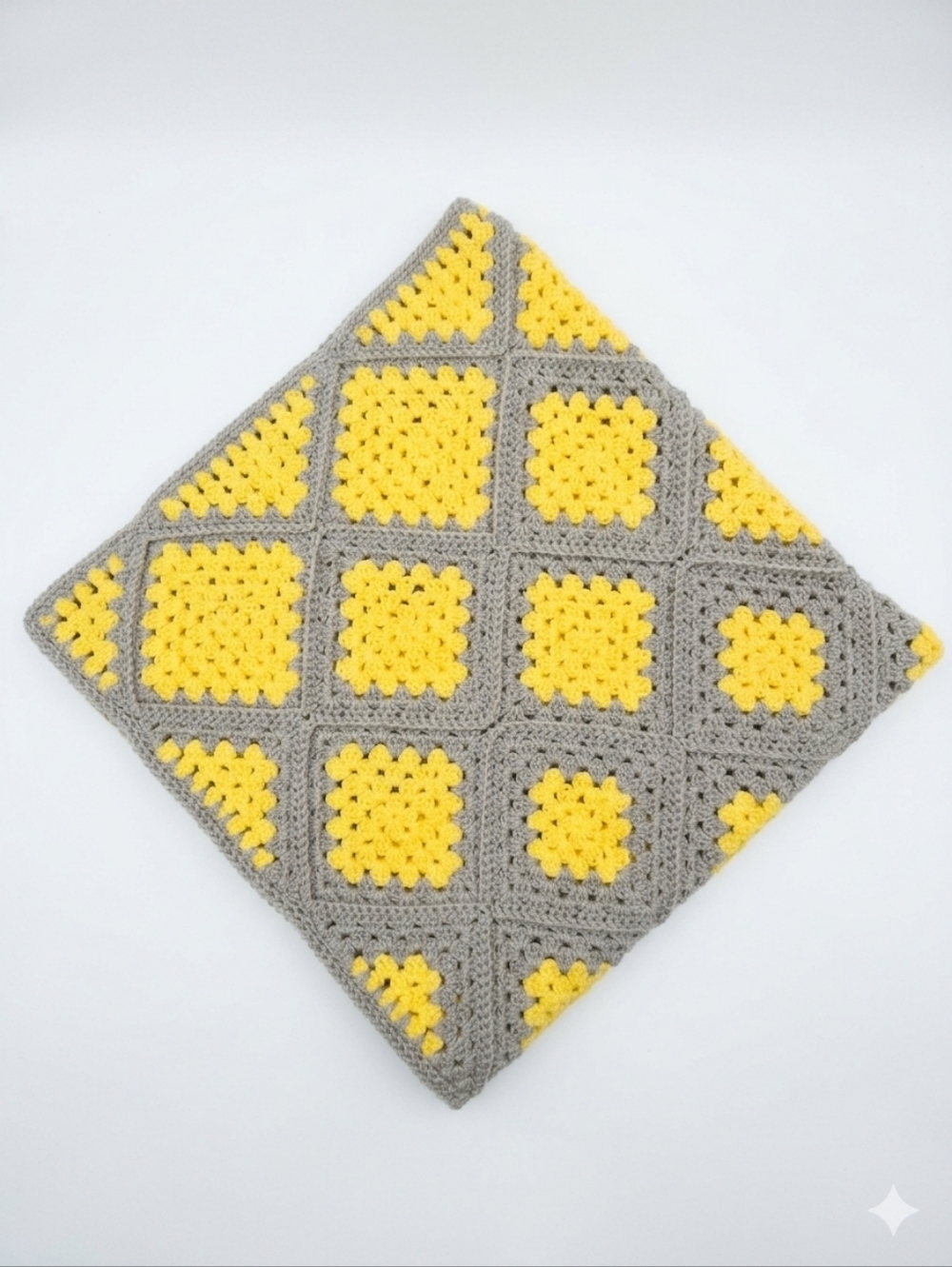 Handmade Crochet Granny Square Blanket - Yellow & Gray 44x44"